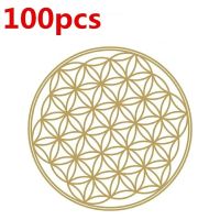 100pcs Flower of Life Energy Sticker Golden PVC Transparent 3cm Stickers Wall Stickers  Decals