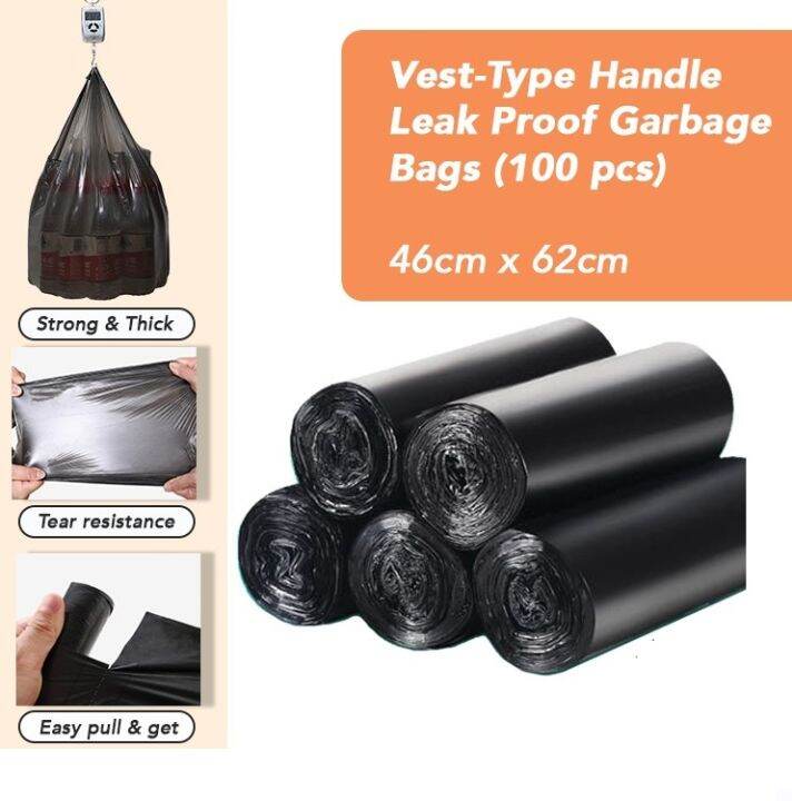 Black Vest Handle Garbage Bags 100pc Medium Size Rubbish Plastic Clean ...