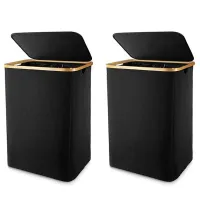 2X Laundry Basket with Lid, Black Laundry Basket with Removable Laundry Bag - Laundry Sorter for Bathroom &amp; Bedroom