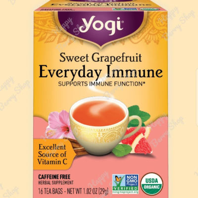 ชา YOGI ORGANIC HERBAL TEA 🍃⭐Sweet Grapefruit Everyday Immune Organic Herbal Tea⭐🍵 ชาโยคี ชาสมุนไพรออแกนิค ชาเพื่อสุขภาพ จากอเมริกา🇺🇸 1 กล่องมี 16 ซอง