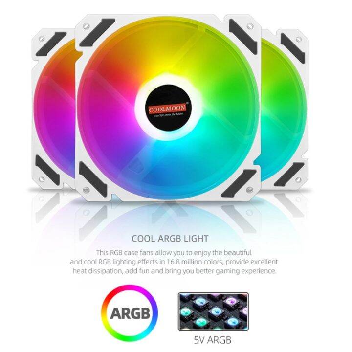Coolmoon 120mm PWM ARGB PC Case Fan Quiet 4 Pin Addressable RGB Cooling