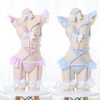 Sexy Lingerie Body Cage Punk Body Harness Belt Woman Garter Pink Blue Bow Bra Kawaii Open Bust Top Bondage Body Cage