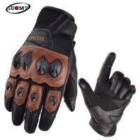 【CW】Suomy Leather Motorcycle Glove Summer Breathable Racer Glove Motorbike Full Finger Protection Gear Touch Screen Moto Rider Glove