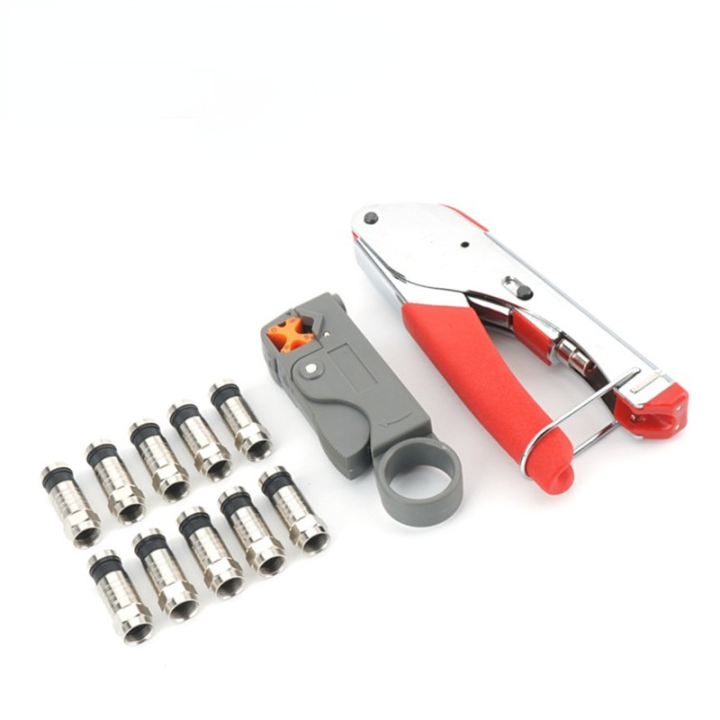 10 F Head bagsCoaxial Cable Extruder Crimping Plier Suit Wire Stripper