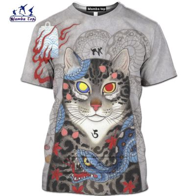 Mamba Top Japanese Samurai Tattoo Cat Shirt Men 3D Print Cool Animal T-shirt Funny Women Summer Short Sleeve Casual Harajuku Tee