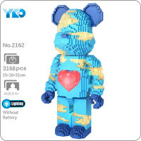 YKO 2162 Cartoon Blue Heart Bear Stand Doll LED Light Model DIY Mini Diamond Blocks Bricks Building Toy for Children Gift no Box