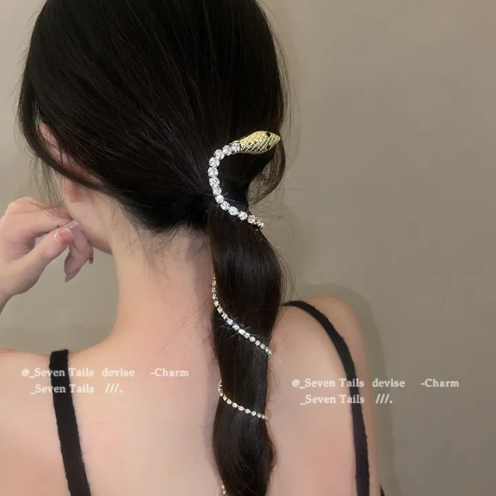 Super Long Personality Flash Diamond Snake-shaped Tassel Hairpin High-end  Fashion Hair Clip Temperament Ladies Hair Chain Ponytail Hair Accessories |  Lazada PH