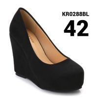 รองเท้าไซส์ใหญ่ 42 ส้นเตารีดไซส์ใหญ่ Platform Wedges กำมะหยี่ สีดำ KR0288BL