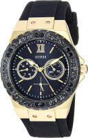 Sequel International GUESS 39MM Crystal Silicone Watch Black/Gold-Tone