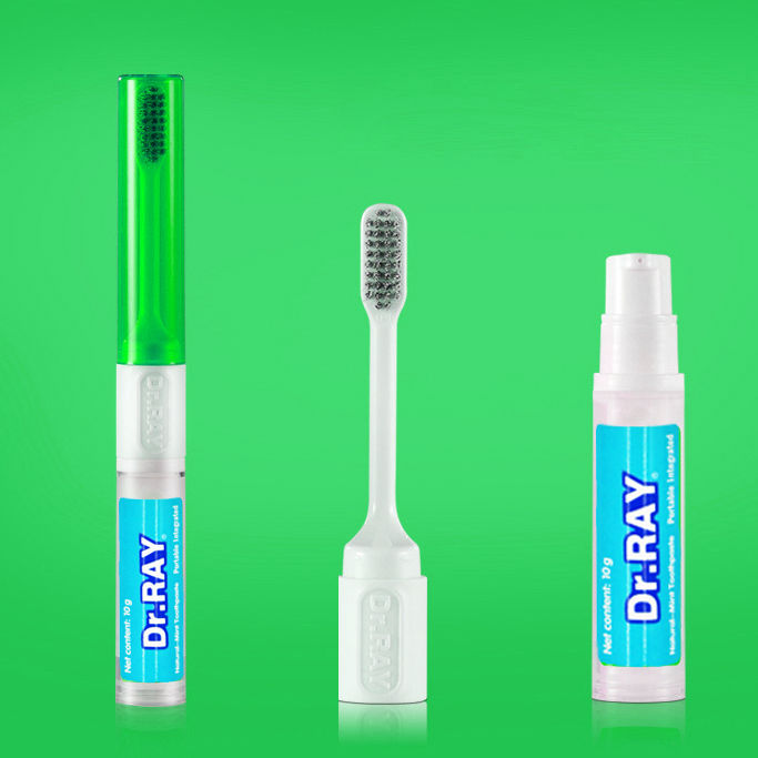 dr-ray-ยาสีฟัน150g-แพคคู่แปรงพกพา2in1-เนื้อเจล-ขวดปั๊ม-สูตรสารสกัดจากน้ำมันระกำและการบูร-ลดการปวดฟัน-t3b