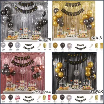 Black and Gold Birthday Decorations, Black and Gold Birthday Party Balloon  Set,metallic Foil Tinsel Fringe Rain Curtain Backdrop 