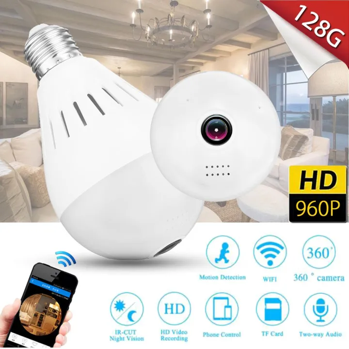 USA 360 Degree Panoramic 1080P HD Hidden Wifi Camera Light Bulb
