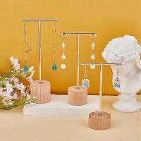 3Pcs T Bar Earring Display Stand with Wooden Base Jewelry Holders Hanging Jewelry Organizer for Photography Props