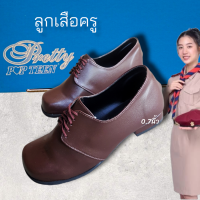 SIZE36-41 POPTEEN รองเท้าคัดชูครูลูกเสือ รุ่นPT-2421  สีน้ำตาล สูง0.7นิ้ว