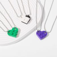 2Pcs Lego Puzzle Block Love Couple Necklace Pendant Friendship Friend Lover Valentines Day Gift Lovely Fashion Creative Jewelry