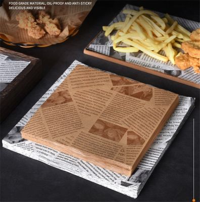 100Pcs English Newspaper Printed Oil-Absorbing Papers Baking Square Rectangular Barbecue Tray