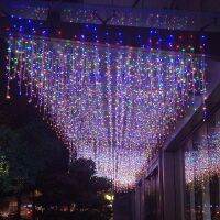 EU Plug Christmas Garland ม่าน LED Icicle String Lighting Droop 0.4-0.6M โคมไฟวันหยุด Garden Street ตกแต่งกลางแจ้ง