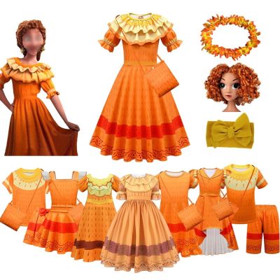 〖jeansame dress〗เด็ก Encanto เครื่องแต่งกาย Pepa เสื้อผ้าคอสเพลย์ชุดเจ้าหญิงสาวน้อยสีส้มชุดเด็กฮาโลวีนปาร์ตี้บอลชุด