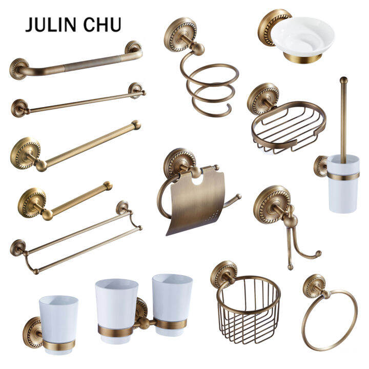 Bronze Bathroom Hardware Accessories Set Vintage Brass WC Brushed