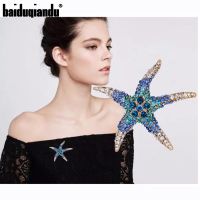 Baiduqiandu Brand Factory Outlet Blue or Red Crystal Rhinestones Pave Starfish Brooch Pins for Women Fashion Dress Jewelry