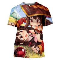 ใหม่ Konosuba เสื้อยืดอะนิเมะการพิมพ์ 3D Street Wear ผู้ชายสบาย ๆ แฟชั่นพลัสขนาดเสื้อยืดฮาราจูกุเสื้อยืดเสื้อผ้าด้านบน