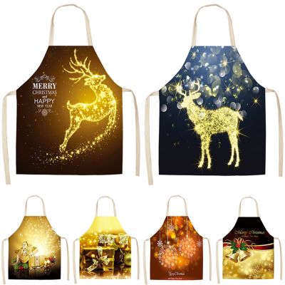 Christmas Style Apron Women Cooking Apron Cartoon Elk Pattern Black Aprons Household Cleaning Pinafore Home Custom Aprons Bibs