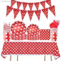 №❆✚ Red Polka Dots Theme Party Decorations Disposable Dot Paper Plates Cups Napkins Tablecloths Banners Baby Shower Party Supplies