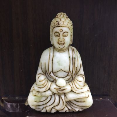Collectable Chinese White Jade Carved Maitreya Buddha Happy Buddha Exquisite Small Statues