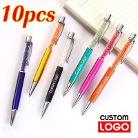 10pcs/Lot Custom Logo Crystal Metal Advertising Ballpoint Pen Writing Stationery Office School Ballpen Engraved Name Wholesale Pens