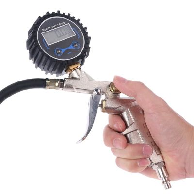 Digital Tire Inflator with Pressure Gauge , Hose and Chuck Clip for Car Motorcycle Bike