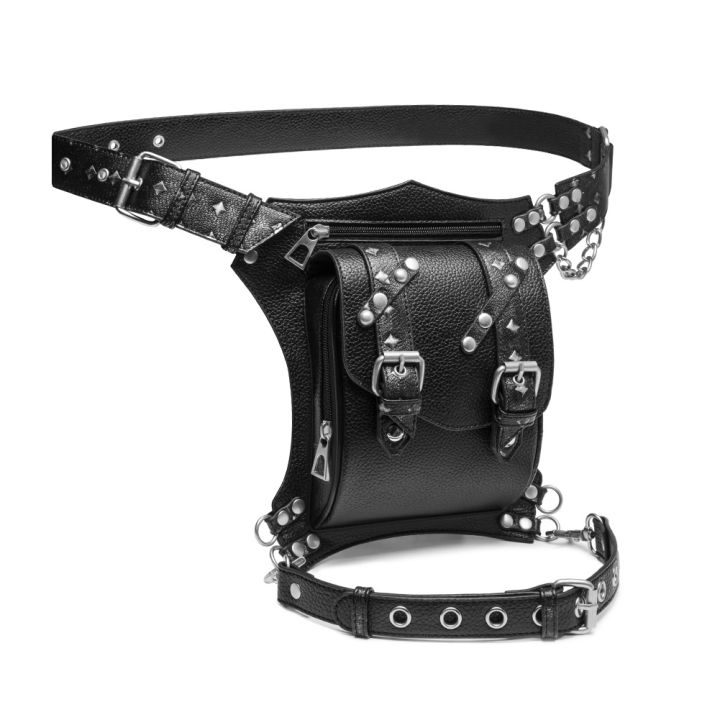 2023-european-and-american-punk-outdoor-bag-female-versatile-chain-motorcycle-mens-belt-bag-wholesale