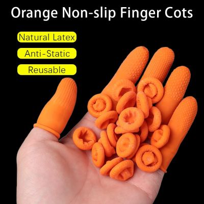 OKDEALS ถุงมือยางธรรมชาติอุปกรณ์เสริมทำความสะอาดกันลื่นอุปกรณ์ทำสีเล็บส้มที่สวมนิ้วนิ้วถุงมือยาง100ชิ้น