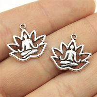 WYSIWYG 20pcs Charms Yoga Om Lotus Padmasana 16x18mm Antique Silver Color Pendants Making DIY Handmade Tibetan Finding Jewelry