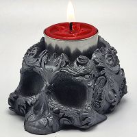 3D Exquisite Embossed Skull Candle Holder Diy Concrete Resin Plaster Model Making Silicone Mold Halloween Decoration Tool