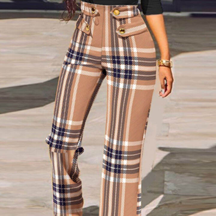 women-new-autumn-slim-bodycon-trousers-spring-high-waist-buttoned-office-suit-pants-houndstooth-plaid-print-straight-pants-mujer