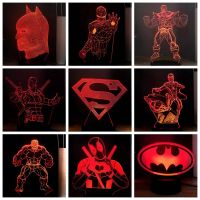 ☃ 【Ready Stock】Superman Batman Iron Man Spider Man Thanos LED Night Light USB Remote 3D Desk Bedside Lamp Marvel Fans Gift