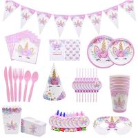 ยูนิคอร์นทิ้งบนโต๊ะอาหาร Unicorn PARTY Supplies กระดาษถ้วยผ้าเช็ดปากยูนิคอร์นวันเกิดตกแต่งเด็กทารกสาว-Cailine