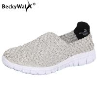 BeckyWalk Handmade ทอรองเท้าสบายๆรองเท้ารองเท้าผ้าใบรองเท้าผ้าใบแบนฤดูใบไม้ผลิฤดูใบไม้ร่วงผู้หญิงรองเท้า Loafers WSH2917