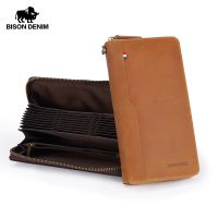 {LJYSD} BISON DENIM หนังแท้ผู้ชาย39; S กระเป๋าสตางค์ RFID Blocking Long Purse Coin Case Passport Cover สำหรับบุรุษผู้ถือบัตรเครดิต W8277