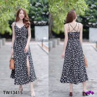 Maxi dress สายเดียวลายดอกเดซี่ ดีเทลแต่งสายไขว้ด้านหลัง