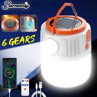 Solar Camping Light Power Bank USB Rechargeable Bulb 6 Gears Remote Control Tent Lamp Portable Lanterns Emergency Lights Outdoor