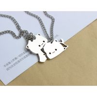 Kawaii Touching Embracing Cat Puzzle Couple Necklace Cute Cartoon Animal Kitten Pendant Necklace Romantic Jewelry Birthday Gifts