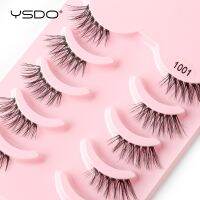 YSDO 5 Pairs Half Eyelashes Natural False Eyelash Extension Black/ Transparent Band Faux 3D Mink Lashes Makeup Cilios Reusable