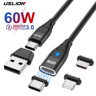 USLION PD 60W Fast Charge Cable 2 in 1 USB A or C to Type C Magnetic Data Cord for iPhone 14 13 Pro Max Xiaomi 12 Macbook Laptop Cables  Converters