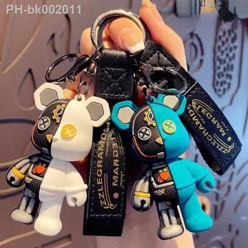 Cute Robot Mechanical Bear Keychain Leather Key Chain for Men Car Key Women  Handbag Pendant Fashion Punk Half Skull Body Keyring