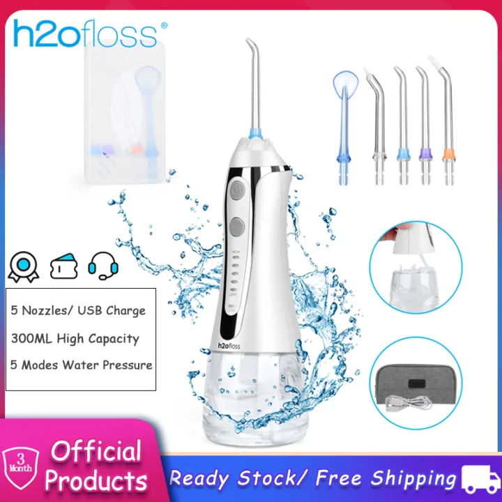 H2ofloss Cordless Water Flosser 5 Modes 5 Jets Oral Irrigator for Braces Teeth Cleaner USB