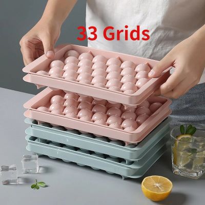33 Cell Ice Cube Tray with Lid Round Ice Ball Hockey Mold for Whiskey Cocktail Frozen Reusable Kitchen Party Bar Accessories Ice Maker Ice Cream Mould