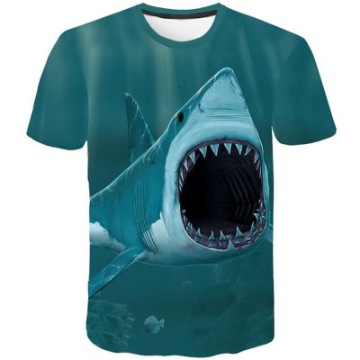 Summer Children Teen Shark T-Shirt 4-20Y Boys Girl Animal Fish Blue Sea Print Birthday Clothes T Shirt Kids Baby Fashion Tshirt