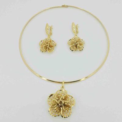Fashion Dubai gold jewelry set African bridal wedding gift for women Saudi Arabia Necklace Earrings collar jewelry