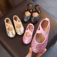 【CC】 Ballet Flats Baby Shoes Glitter Children Gold 3-12 years Kids MCH026